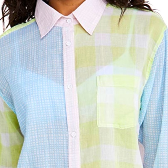 New Solid & Striped x Free People Oxford Med Pink Blue Plaid Coverup Buttondown - Picture 10 of 16